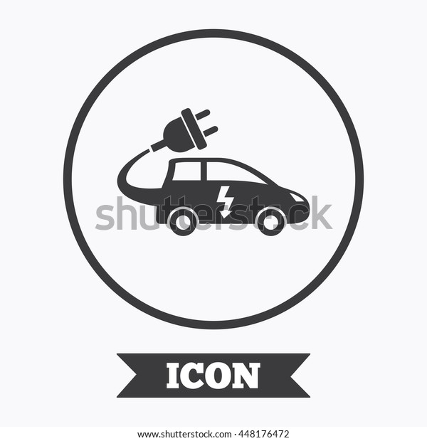 Electric car sign icon. Hatchback symbol. Electric\
vehicle transport. Graphic design element. Flat symbol in circle\
button. Vector