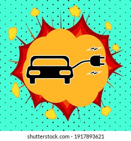 Signo de coche eléctrico, explosión de arte pop, ilustración vectorial