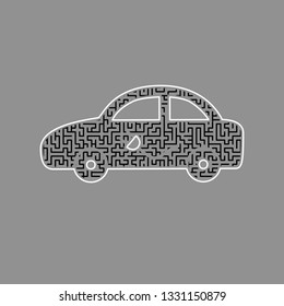 Electric car sign. Vector. Black maze filled icon with white border at gray background.