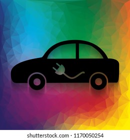 Electric car sign. Vector. Flat style black icon on white.