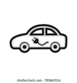 Electric car sign. Vector. Flat style black icon on white.