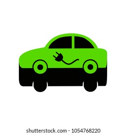 Electric car sign. Vector. Green 3d icon with black side on white background. Isolated.