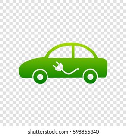 Electric car sign. Vector. Green gradient icon on transparent background.