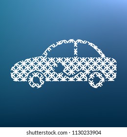 Electric car sign. Vector. White textured icon at lapis lazuli gradient background.