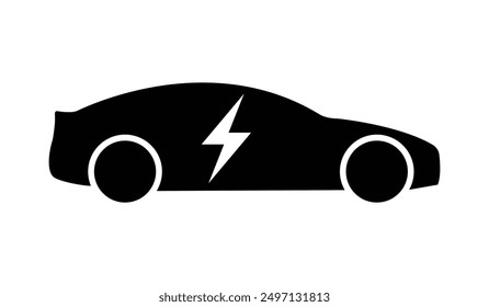 Electric car silhouette isolated with bolt icon, eco friendly vehicle concept