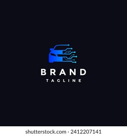 Electric Car Silhouette Logo Design. Car Silhouette With Electric Lines Logo Design.