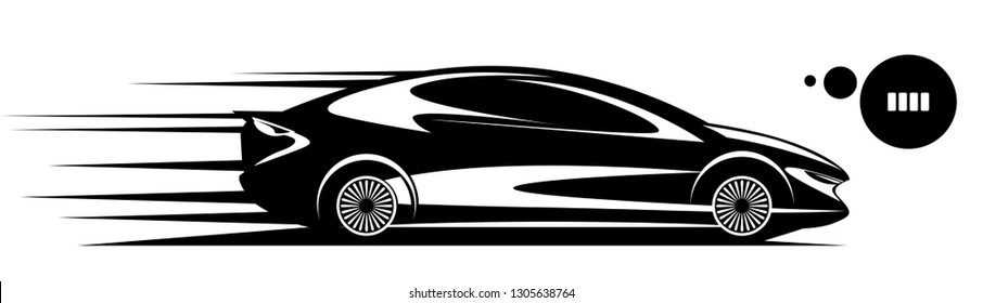 Electric car silhouette side view, dynamic hybrid vehicle, automobile sticker design. Vector