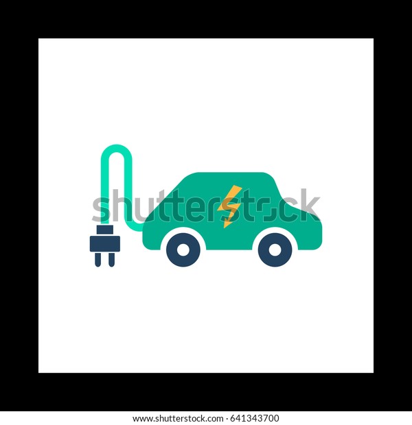 Electric car Simple vector button. Illustration\
symbol. Color flat\
icon