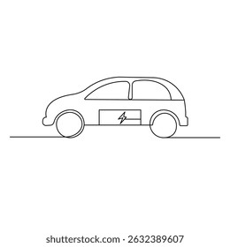 Electric car single line art, continuous one line drawing of  Isolated outline vector icon