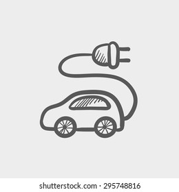 Electric car sketch icon for web and mobile. Hand drawn vector dark grey icon on light grey background.