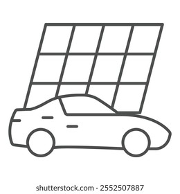 Electric car with solar panel thin line icon, Solar energy concept. Vector graphics. Automobile light charging sign on white background, outline style icon for mobile or web design