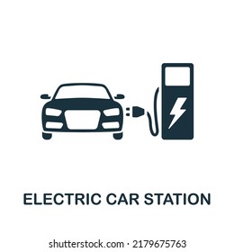Electric Car Station icon. Monochrome simple line Car Service icon for templates, web design and infographics