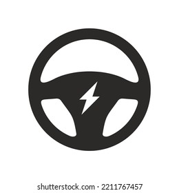 Electric car steering wheel icon. Electric vehicle. EV. Vector icon isolated on white background.