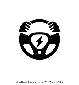 Icono de volante de coche eléctrico. Vehículo eléctrico. EV. Icono de vector aislado sobre fondo blanco.