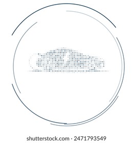 The electric car symbol filled with dark blue dots. Pointillism style. Vector illustration on white background
