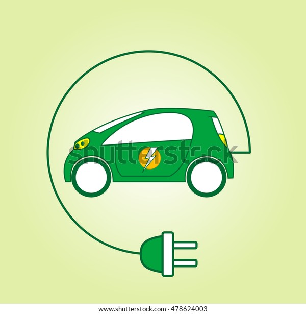 Electric car symbol with flash on back door.\
Ecology car  concept.\
Vector
