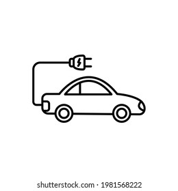 electric car symbol. outline black and white icon vector