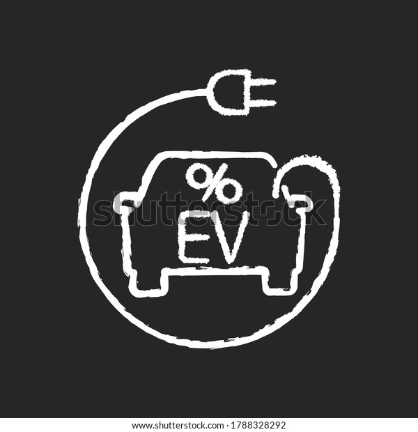 Electric car tax credit chalk white icon on\
black background. American loan program for EV buyers. Eco friendly\
transport purchase financial benefits. Isolated vector chalkboard\
illustration