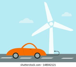 Electric car technology concept with wind turbine vector