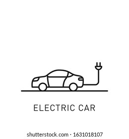 Electric car thin line icon. Design element for renewable energy, green technology. Vector stock illustration.