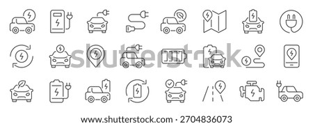Electric car thin line icons set. Car charging icon. Editable stroke. Vector