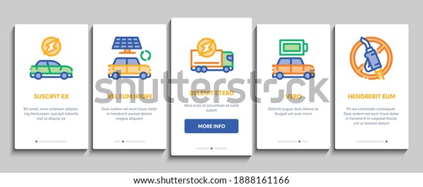 Electric Car Transport\
Onboarding Mobile App Page Screen Vector. Electrical Car And Truck,\
Battery Charging And Vehicle Repair, Ecology Transportation Color\
Illustrations