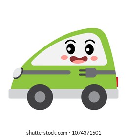 Electric Car transportation cartoon character side view isolated on white background vector illustration.