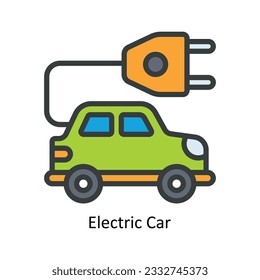 Ilustración de diseño de iconos de contorno de vectores eléctricos de coches. Símbolo de naturaleza y ecología sobre fondo blanco Archivo EPS 10