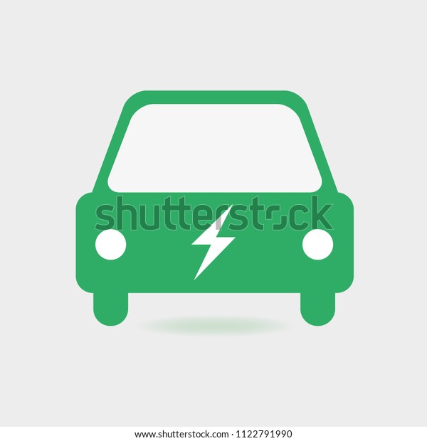 Electric\
car vector icon in green color with flash\
sign.