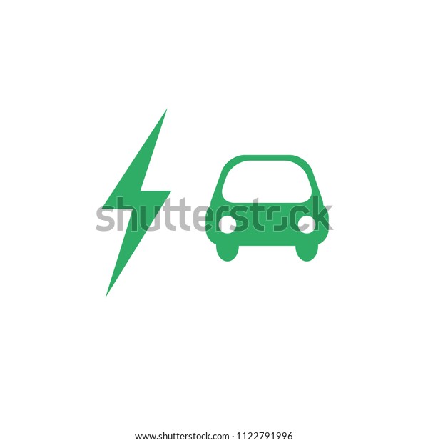 Electric
car vector icon in green color with flash
sign.