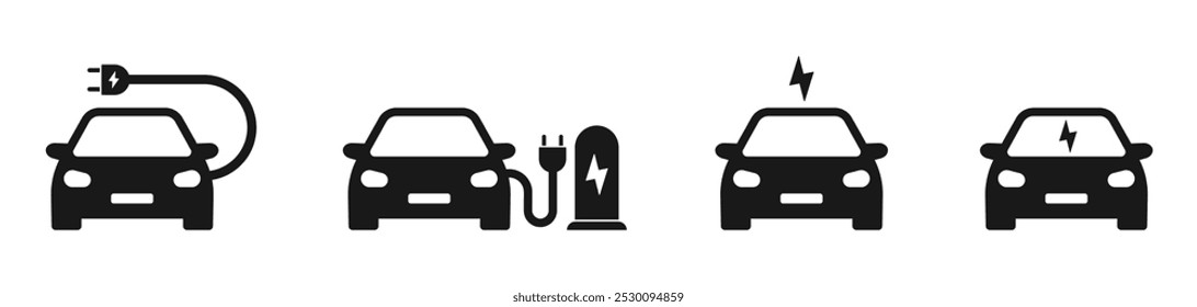 Electric car vector icon set. Electric vehicle charging vector symbols. EV icon
