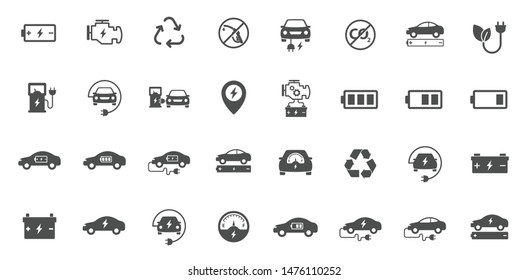 electric car vector icons set isolated on white background. electric eco transport concept. electric car flat icons for web, mobile and ui design.