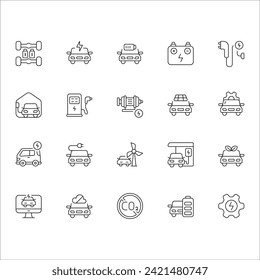 Electric car vector icons with thin line style