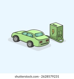 Ilustración vectorial del coche eléctrico para el concepto de la ciudad inteligente del diseño automotriz de la tecnología y campañas ambientales Escalable y editable para el uso digital o de la impresión