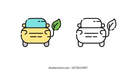 Electric car. Vector isolated icons. Black and color vector alternative eco friendly green technology electric car sign icon isolated outline symbol with editable stroke.