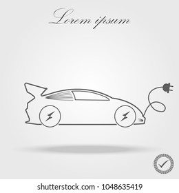 Electric car vector line icon isolated on white background. Electric car line icon for infographic, website or app. Blue icon designed on a grid system.