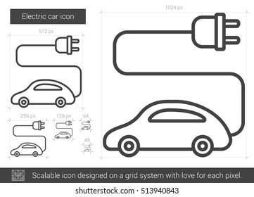 Electric car vector line icon isolated on white background. Electric car line icon for infographic, website or app. Scalable icon designed on a grid system.