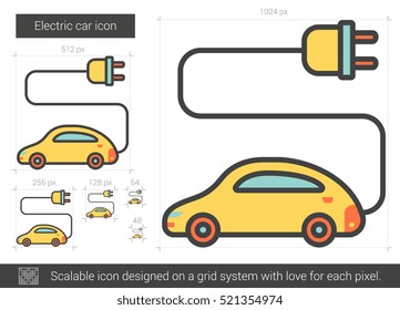 Electric car vector line icon isolated on white background. Electric car line icon for infographic, website or app. Scalable icon designed on a grid system.