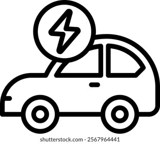 Electric Car Vector Lineal Icon On White Background.