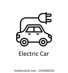 Icono de diseño de icono de contorno de vector de coche eléctrico en fondo blanco. Archivo EPS 10