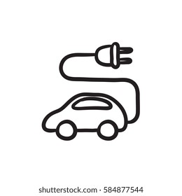 Icono de esbozo del vector del vehículo eléctrico aislado en el fondo. Dibujo manual Icono de coche eléctrico. Icono de esbozo de coche eléctrico para infografía, sitio web o aplicación.