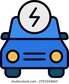 Electric Car Vector for Sustainable Mobility. Green energy vehicle, zero-emission transportation, EV charging station icon. Filled line icon