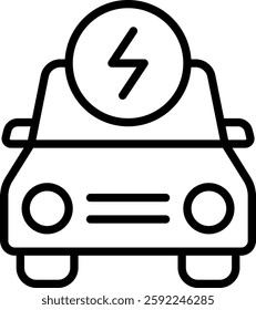 Electric Car Vector for Sustainable Mobility. Green energy vehicle, zero-emission transportation, EV charging station icon. Outline icon