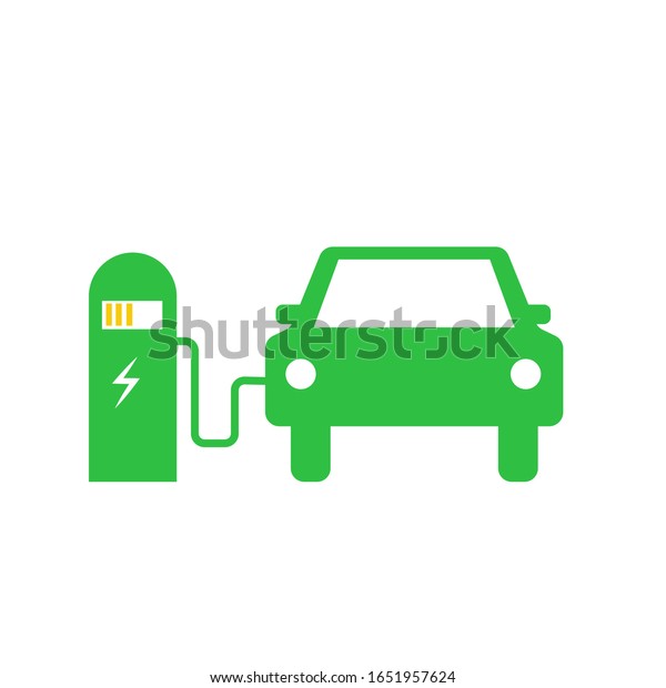 Electric\
car with electric vehicle charging point icon\
