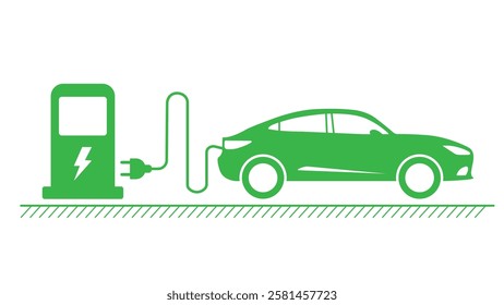 Electric car, electric vehicle and electric charging station symbol. Vector illustration isolated on white background.