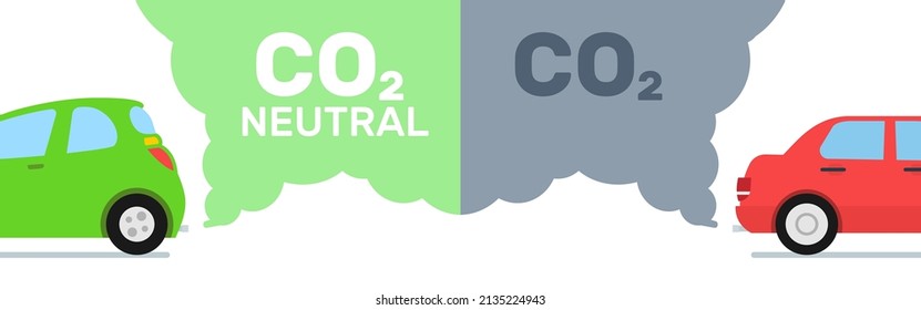 electric car versus gasoline vehicle co2 carbon dioxide neutral emits exhaust vector illustration