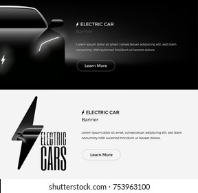 Electric Car Web Banner Template. Modern Minimalist Styled Vector Illustration.