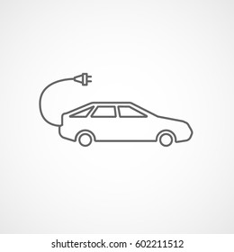 Electric Car With Wire Line Icon On White Background