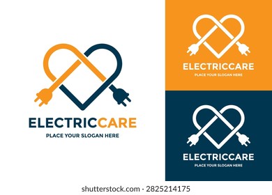 Electric care logo concept featuring an electrical cord and plug shaped into a heart. Ideal for electrician services, energy providers, or tech support.