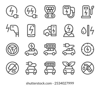 electric car,ev car line icon set,vector and illustration